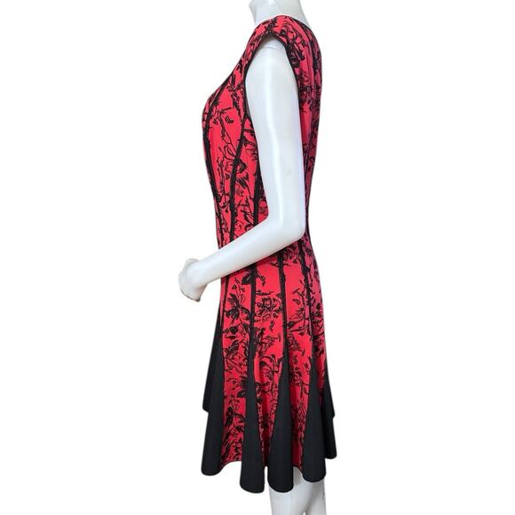 TADASHI SHOJI Red Black Floral Embroidered A-Line Dress Size Large - Picture 3 of 10